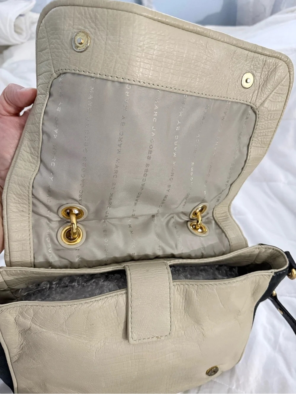 Marc Jacobs Two-Tone Leather Satchel - Cream & Black
